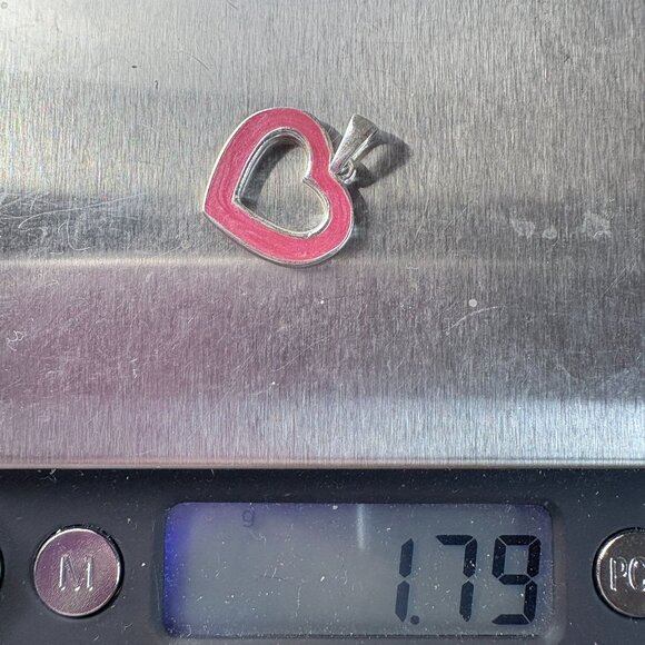 VTG Sterling Silver 925 Pink Enamel Open Heart Pendant Size 0.75" Length - Picture 8 of 10